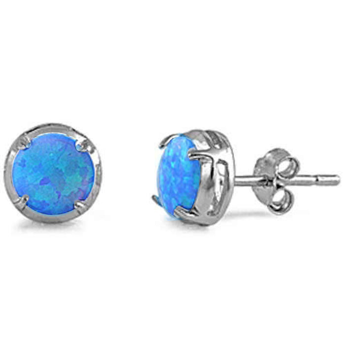 CLOSEOUT! Round shaped Blue Opal Stud .925 Sterling Silver Earrings