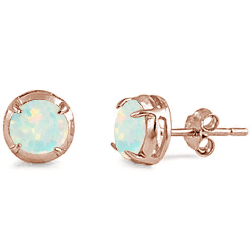 CLOSEOUT! Rose Gold Plated Round shaped White Opal Stud .925 Sterling Silver Earrings
