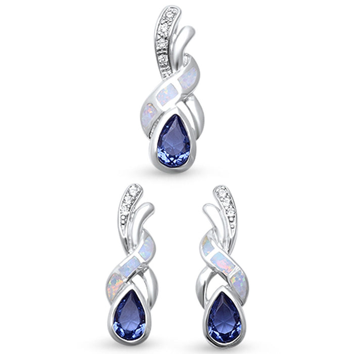 CLOSEOUT! Twisted White Opal & Tanzanite Cubic Zirconia .925 Sterling Silver Pendant Set