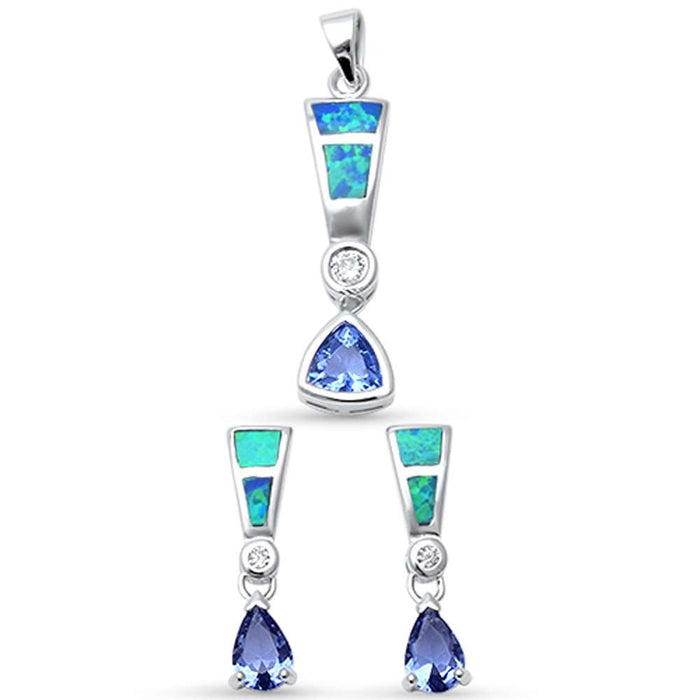 CLOSEOUT! Blue Opal & Tanzanite Cubic Zirconia .925 Sterling Silver Pendant Set