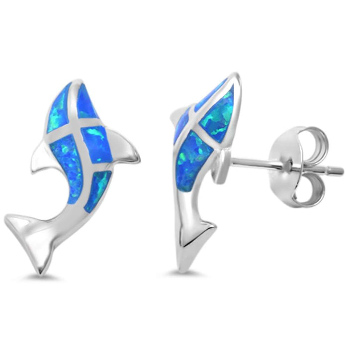 CLOSEOUT! Blue Opal Whale Dolphin .925 Sterling Silver Earrings