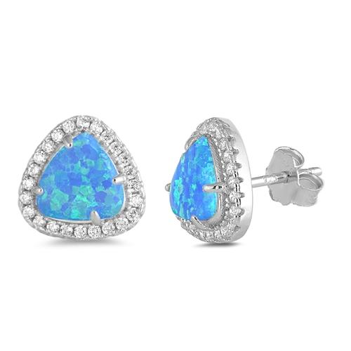 Blue Opal & Cz Trillion Cut .925 Sterling Silver Earrings