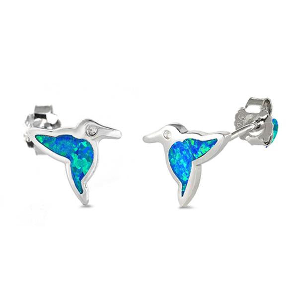 Blue Opal Humming Bird .925 Sterling Silver Earrings