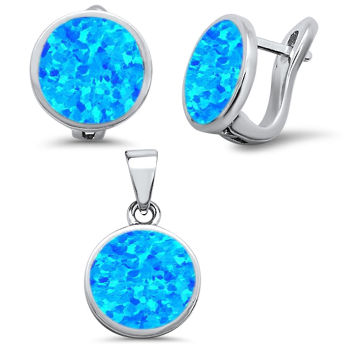 CLOSEOUT! Blue Opal Round Earring & Pendant .925 Sterling Silver Set