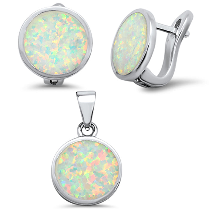 CLOSEOUT! White Opal Round Earring & Pendant .925 Sterling Silver Set