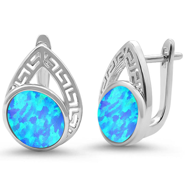CLOSEOUT! Oval Blue Opal Pear design .925 Sterling Silver Earrings