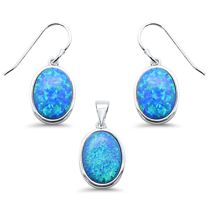 CLOSEOUT! Oval Blue Opal .925 Sterling Silver Pendant & Earring Set