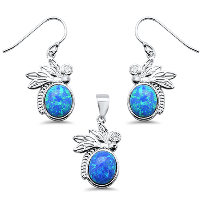 CLOSEOUT! Blue Opal & Cubic Zirconia .925 Sterling Silver Pendant & Earring Set