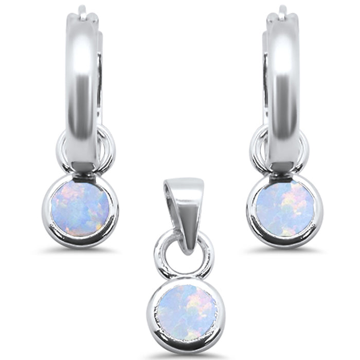 White Opal Dangling .925 Sterling Silver Pendant & Earrings Set