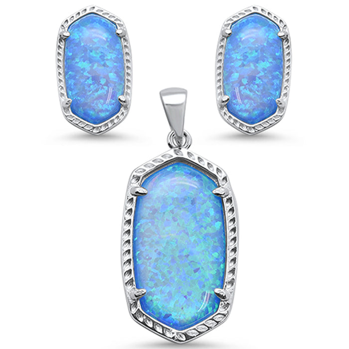 CLOSEOUT! New Blue Opal .925 Sterling Silver Pendant & Earring Set