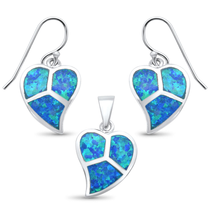 CLOSEOUT! Blue Opal Leaf .925 Sterling Silver Pendant & Earring Set