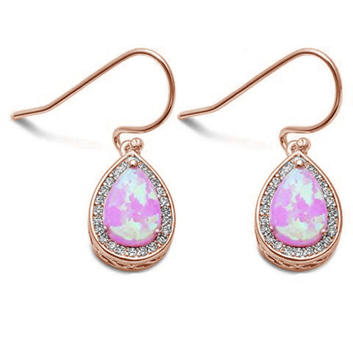 Rose Gold Plated Pear Shape Pink Opal & Cubic Zirconia .925 Sterling Silver Earrings
