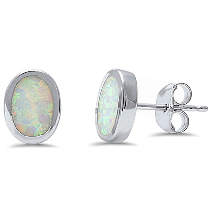 CLOSEOUT! Oval Shape White Opal .925 Sterling Silver Earring