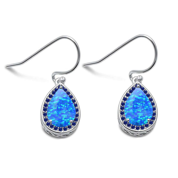 Blue Opal Pear Shape & Sapphire .925 Sterling Silver Earrings