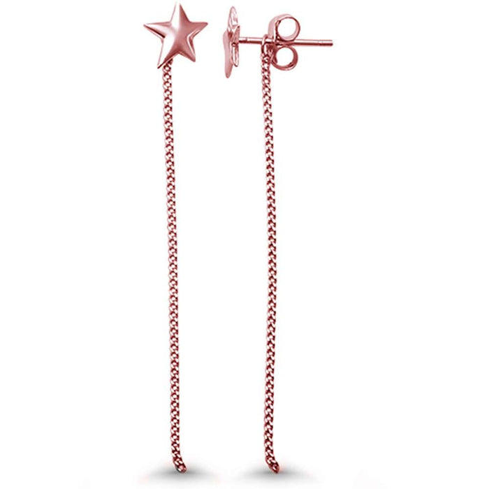 CLOSEOUT! Rose Gold Plated Star Celestial Drop Dangle .925 Sterling Silver Earrings