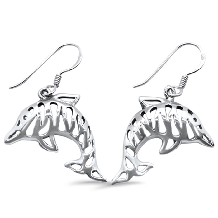 CLOSEOUT! Plain Drop Dangle Dolphin .925 Sterling Silver Earrings