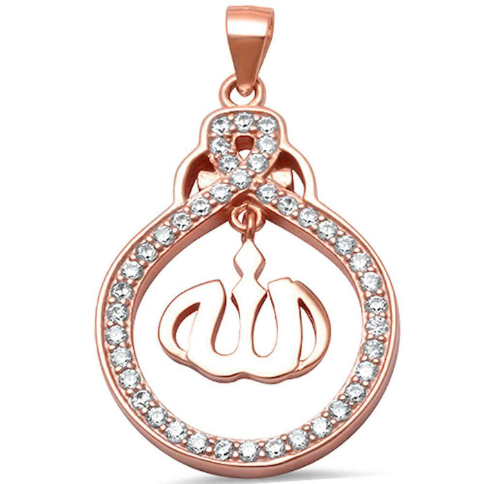 CLOSEOUT!Rose Gold Plated Cz Allah Charm .925 Sterling Silver Pendant