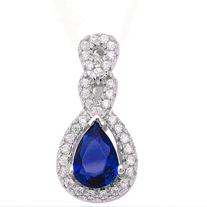 CLOSEOUT! Round & Pear Shape Sapphire Fashion .925 Sterling Silver Pendant
