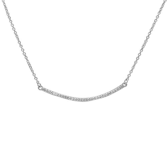 CLOSEOUT! Micro Pave Cubic Zirconia Curve Bar .925 Sterling Silver Pendant Necklace