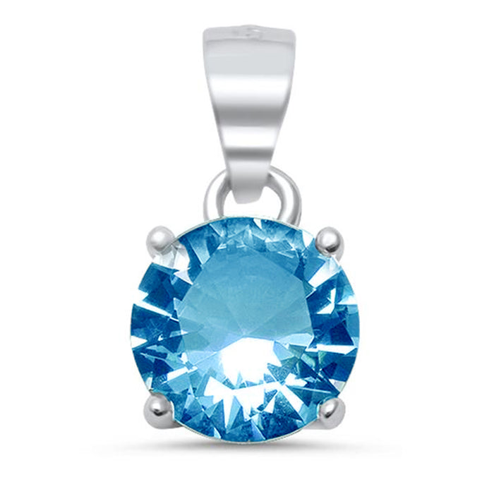 Round Blue Topaz .925 Sterling Silver Solitaire Pendant