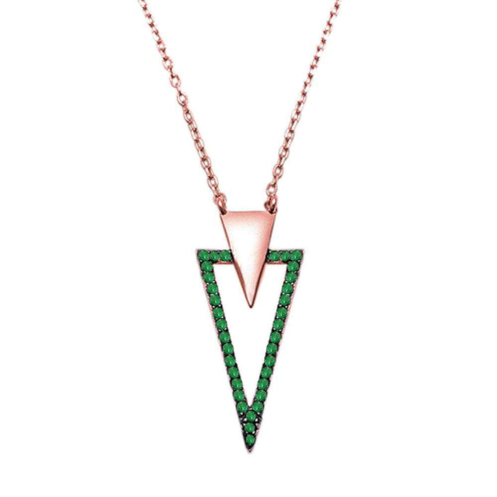 CLOSEOUT! Rose Gold Plated Emerald & Cubic Zirconia .925 Sterling Silver Pendant Necklace 17" Long