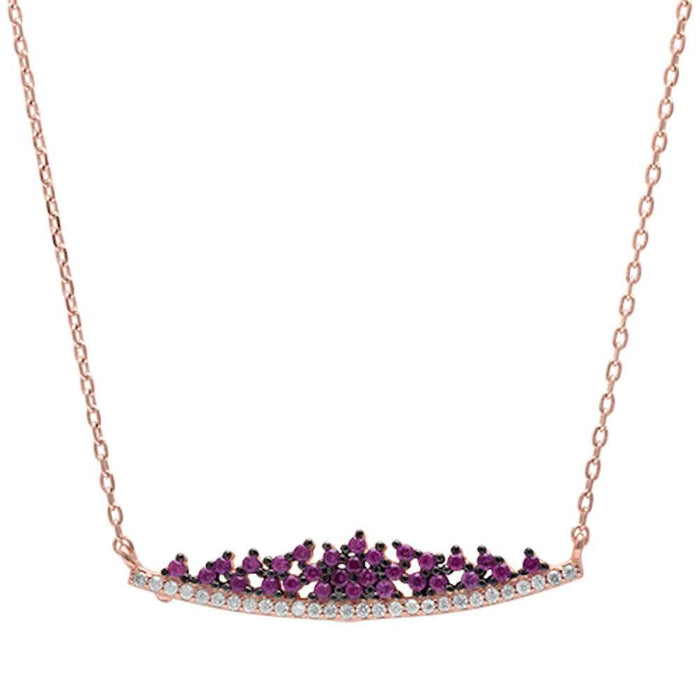 Closeout!Rose Gold Plated Ruby & Cubic Zirconia Crown .925 Sterling Silver Pendant Necklace
