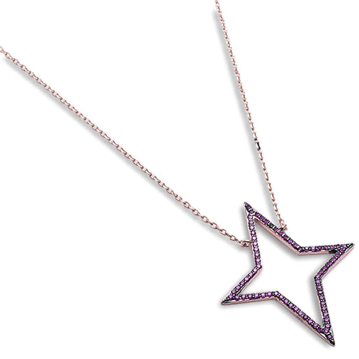 CLOSEOUT! Rose Gold Plated Ruby Star .925 Sterling Silver Pendant Necklace