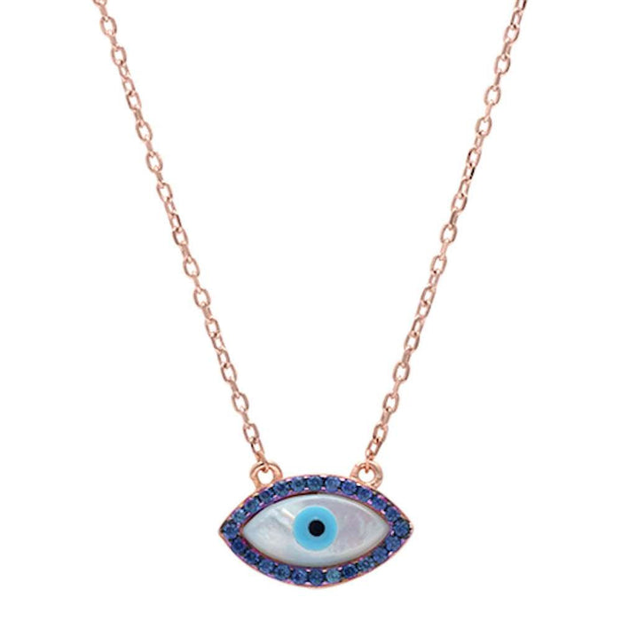 Rose Gold Plated Sapphire Evil Eye .925 Sterling Silver Pendant Necklace