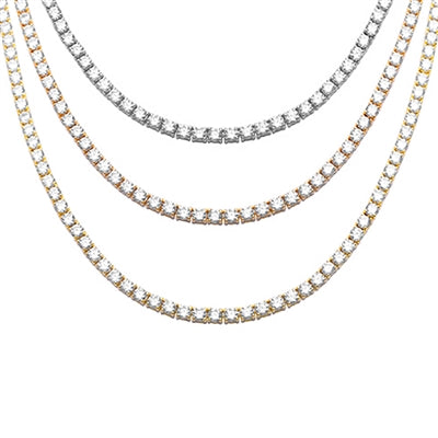 4MM Available 2 Colors 13.50CT Round Cubic Zirconia Necklace .925 Sterling Silver 18",22"
