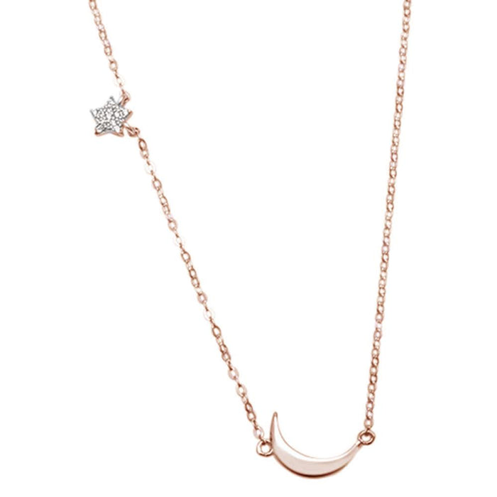 CLOSEOUT! Rose Gold Plated Star Moon Celestial Trendy .925 Sterling Silver Necklace