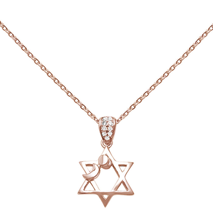 CLOSEOUT! Cubic Zirconia Star Of David Sun & Moon .925 Sterling Silver Necklace