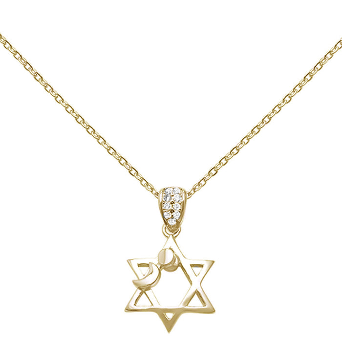 CLOSEOUT! Cubic Zirconia Star Of David Sun & Moon .925 Sterling Silver Necklace