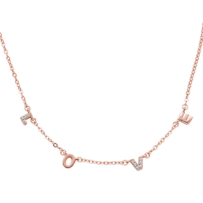 CLOSEOUT! Rose Gold Plated Cubic Zirconia Love Design .925 Sterling Silver Necklace
