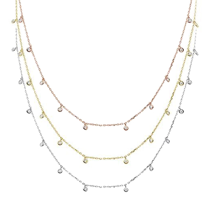 Multi Round Bezel Cubic Zirconia .925 Sterling Silver Necklace Three Colors Available!