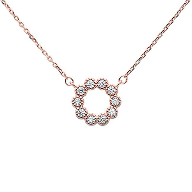 CLOSEOUT! Rose Gold Plated Cubic Zirconia Flower Design .925 Sterling Silver Necklace
