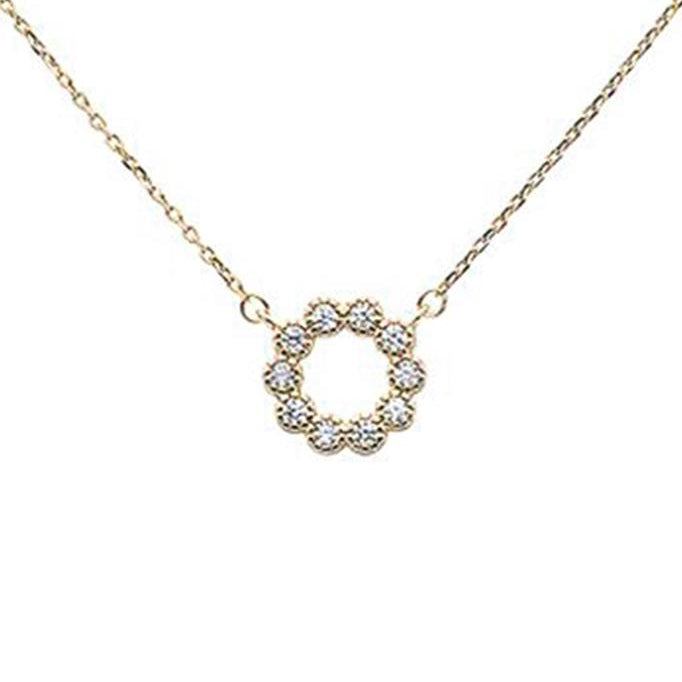 CLOSEOUT! Yellow Gold Plated Cubic Zirconia Flower Design .925 Sterling Silver Necklace 16"+1.5"ext