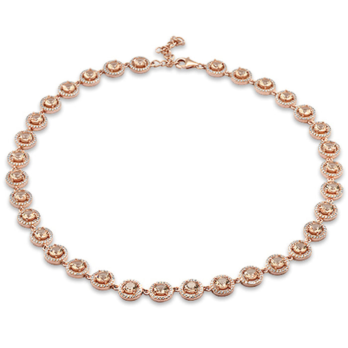 CLOSEOUT! Rose Gold Plated Morganite Round & Cubic Zirconia .925 Sterling Silver Necklace