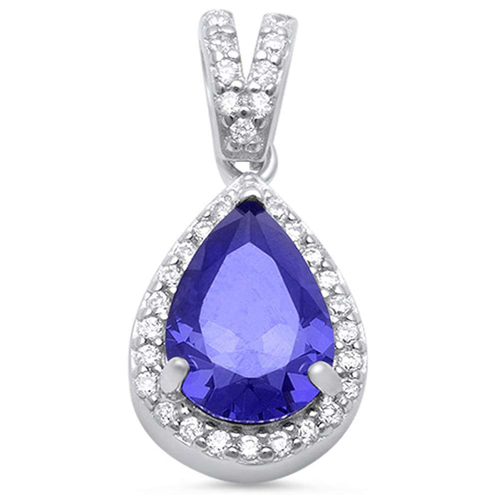 Pear Tanzanite & Cubic Zirconia .925 Sterling Silver Pendant