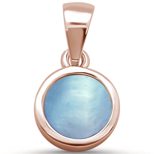 Rose Gold Plated Round Natural Larimar .925 Sterling Silver Pendant