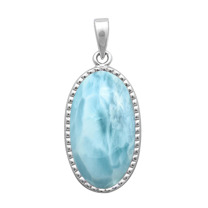 Solid Oval Natural Larimar .925 Sterling Silver Pendant