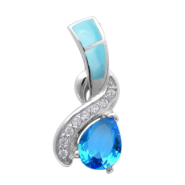 Natural Larimar & Blue Topaz .925 Sterling Silver Pendant