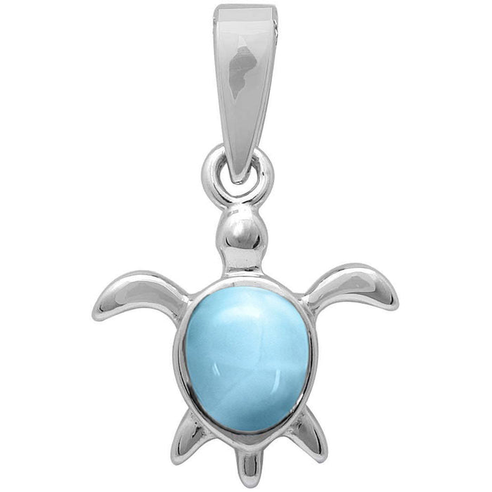 Natural Larimar Turtle .925 Sterling Silver Charm Pendant