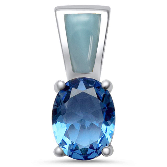 Natural Larimar Opal & Tanzanite .925 Sterling Silver Pendant