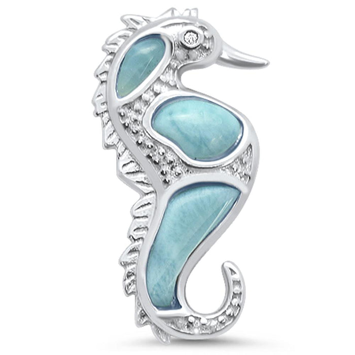 Natural Larimar Seahorse .925 Sterling Silver Pendant