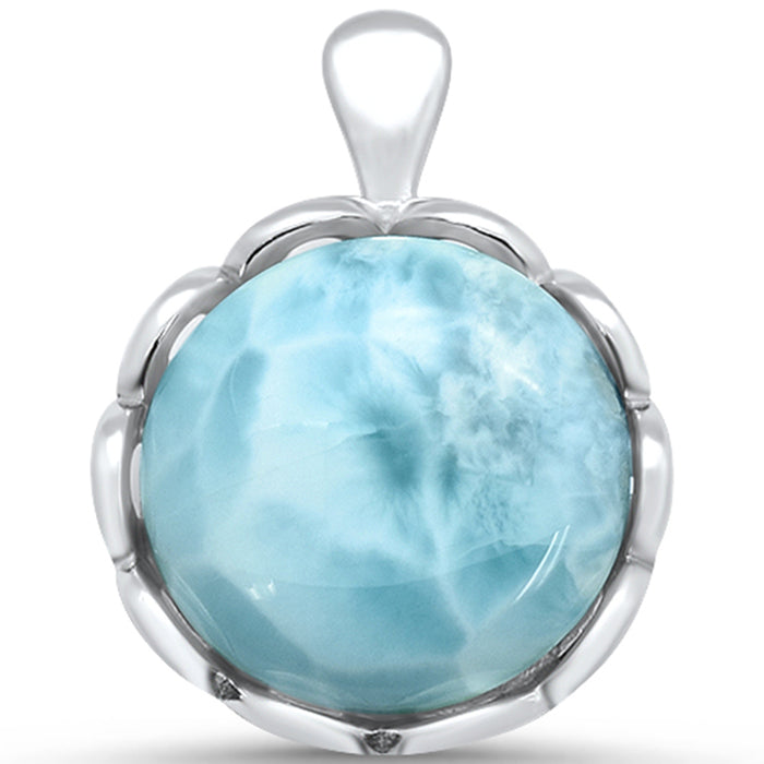 Natural Larimar ROund .925 Sterling Silver Pendant
