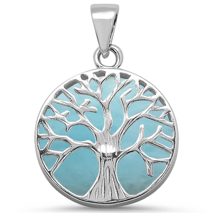 Natural Larimar Tree of Life Design .925 Sterling Silver Pendant