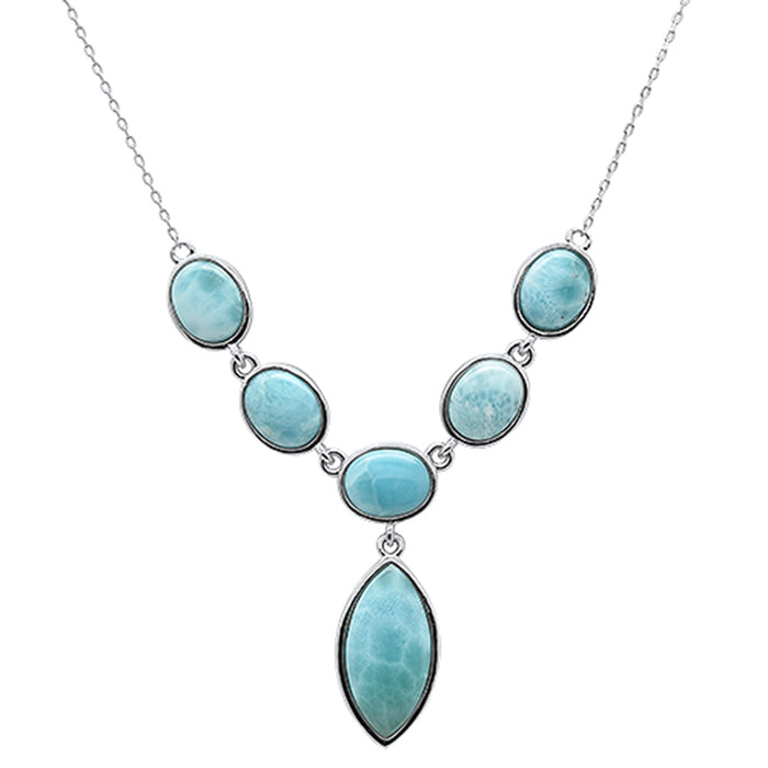 Natural Larimar .925 Sterling Silver Pendant Necklace 16"+1" Long