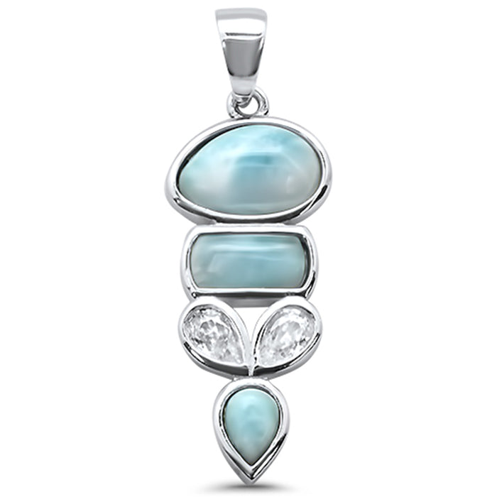 Multy Shape Natural Larimar & Cz .925 Sterling Silver Charm Pendant