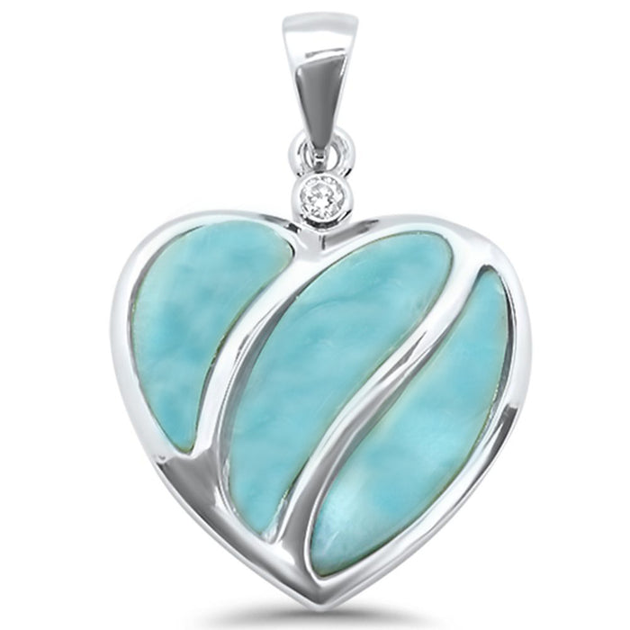 Natural Larimar Heart .925 Sterling Silver Charm Pendant