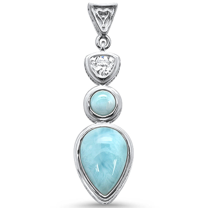Natural Larimar & Cz .925 Sterling Silver Charm Pendant